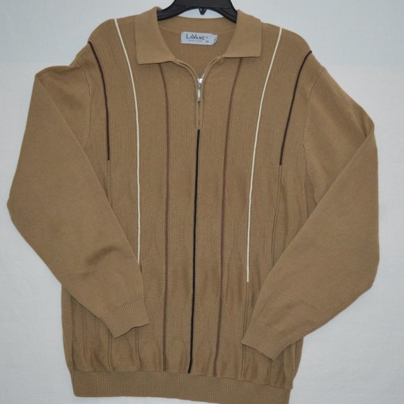 Lavane Sixfold Saint Studios Long Island Saints Mens Sz XL Tan Black Zip Sweater - Picture 1 of 8